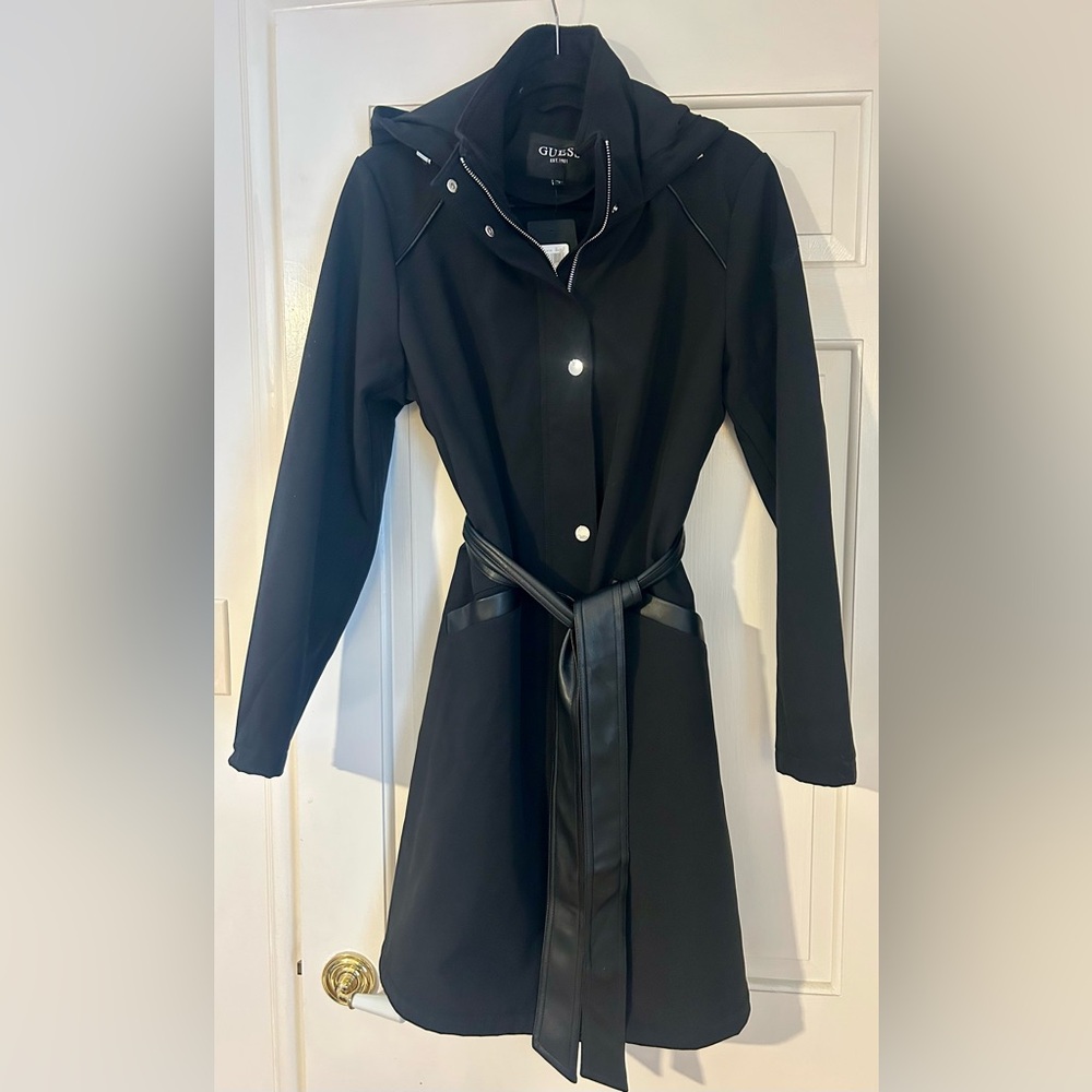 Guess Black Hooded Coat with Belt L
